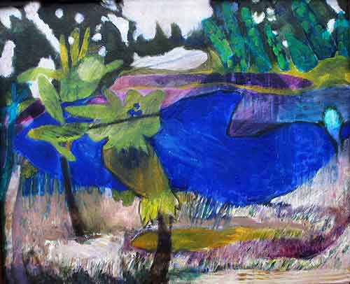 Blue lake with trees