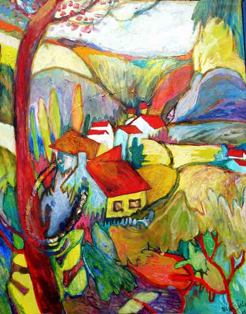 Fantasy cottages in rolling hills