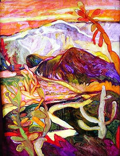 REd cactus with mountains in the background