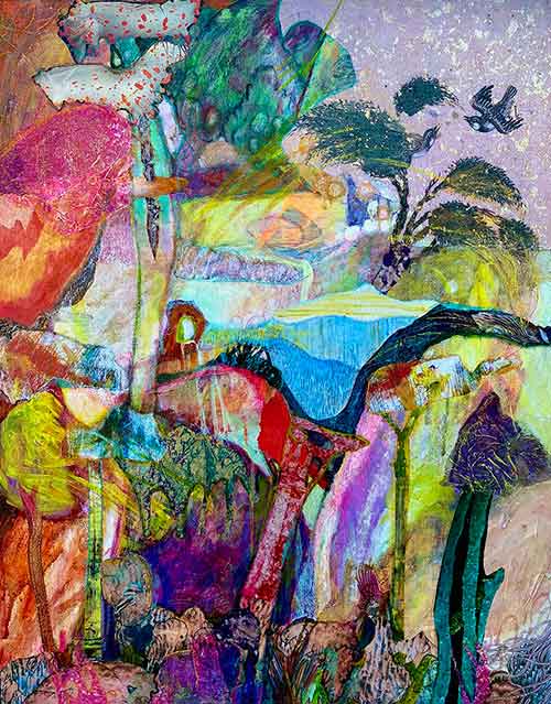 Painted collage abstract landscape.