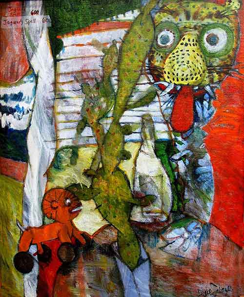 Red cat, little man and cactus