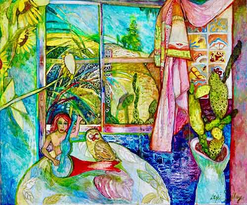 Owl on table with mermaid