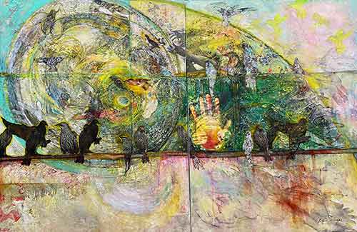 Birds On A Wire with sphere and hand